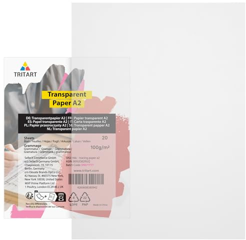 Tritart Lot de 20 feuilles de papier transparent blanc DIN A2 100 g/m²