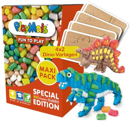 Playmais Fun to Play MAXI PACK 3in1 für Kinder ab 3 Jahren | Motorik-Spielzeug mit 1000 Classic, 8 Vorlagen & Anleitungen | Natürliches Spielzeug | Fördert Kreativität & Feinmotorik