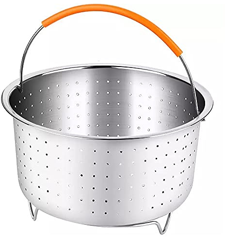 Kalsey Ångkokare i rostfritt stål, omedelbar gryta tillbehör, matlagning grönsaker ångkorg, ångkorg för tryckkokare med silikonbelagt handtag för gödning av grönsaker frukter ägg (3 kvt)