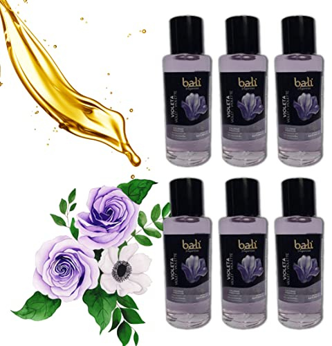 Bali fragancias Pack de Esencias al Aceite de Violeta para Humidificador. Set de Ambientadores Afrutados en Esencia para Difusor. Aceite para Quemador de Aromaterapia. 50 ml. 6 Unidades