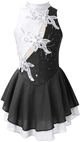 Agoky Kids Girls Shiny Rhinestones Ballet Dance Dress Gymnastic Leotard | Sequin Floral Figure Ice Skating Dress,Sleeveless Ballerina Tutu,Lyrical Contemporary Dance Dress,Roller Skating One Piece