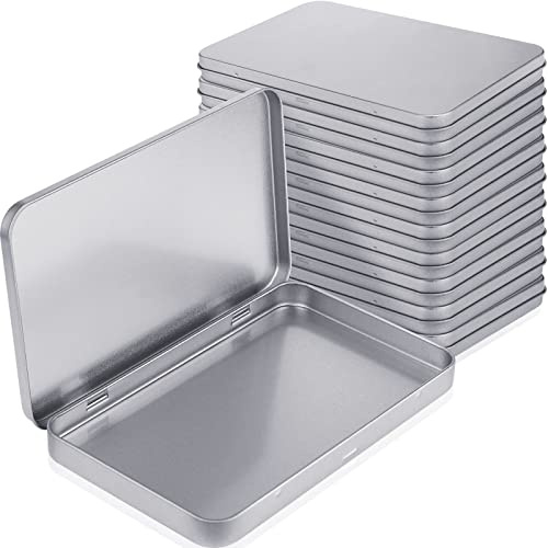 Geiserailie 10 Pack Metal Tin Boxes with Hinged Lids, Rectangular,Sliver