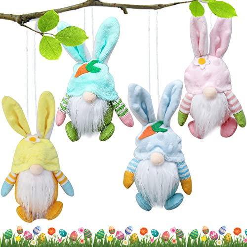 KOIROI 4 Stück Ostern Wichtel, Plüsch Zwerge Puppen Ostern Anhänger, Ostern Wichtel Hasen Ohren Puppen Set, Ostern Deko Wichtel Handgemachte Plüsch, Wichtel für Oster Party ​​Geschenke Aufhängen Deko