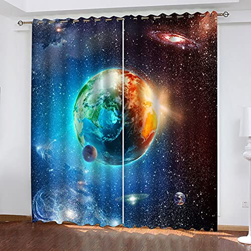 BIURKA Lot De 2 Rideau Occultant 3D Espace Planète pour Fille Garcon 150X160cm - Thermique Phonique À Oeillet pour Décoration De Fenêtre Chambre Et Salon