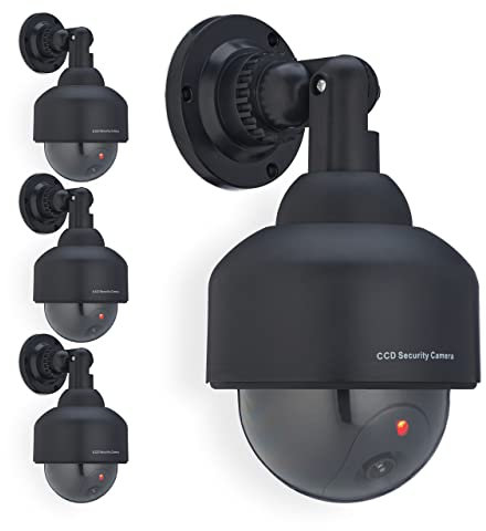 Relaxdays 4 Cámaras Seguridad Falsas, Intermitente, Interior y Exterior, Prevención de Robos, Videovigilancia Mentira, Negro