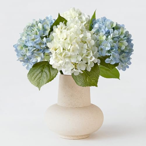 ZYTUYO 2 st vit och 2 st 50,8 cm ljusblå hortensia konstgjorda blommor äkta beröring falska hortensior med lång stam för våren, heminredning, babyshower, blomsterarrangemang, kök, fest, bröllop,