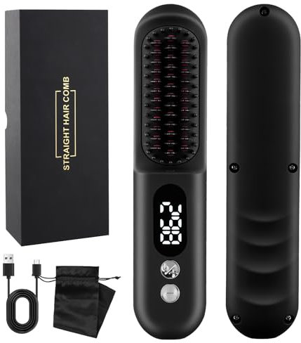 HuuppHip Cordless Hair Straightener Brush,Portable Hair Straighteners with 150 to 230℃Adjustment,Heated Hair Brush with 25-Second Rapid Heating,Rechargeable Hot Hair Brush with Negative Ion,6000mAh