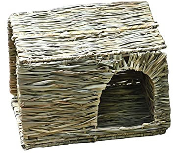 Extra großes Grashaus für Kaninchen, handgefertigt, aus Naturrasen, faltbare Betthütte mit Öffnungen, Spielhaus für Häschen, Schweine, Frettchen zum Spielen und Schlafen Rotes Futterhaus Für (B, 30)