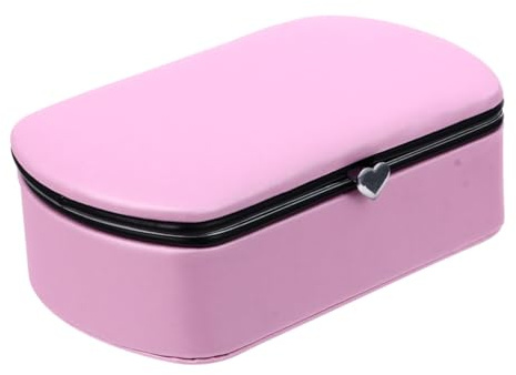 Holibanna Joyero Portátil Pequeño De Pu, Caja Organizadora Para Pendientes y Collares, Estuche Compacto Para Almacenamiento De Joyas, Uso Para Viajes y Hogar, Color Rosa, Tamaño Mini