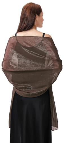 Damsjal och omslag för aftonklänningar, mjuk ren crepe skimmer bröllop formella sjalar för kvinnor, Kaffe, 78 x 28 / 200 cm x 70 cm
