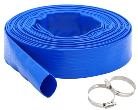 Dcizlont Lay Flat Water Discharge Hose 25mm, 20M Length, with 2 Clips, for Submersible Water Pump, Draining Pond, Hot Tub, Swimming Pool