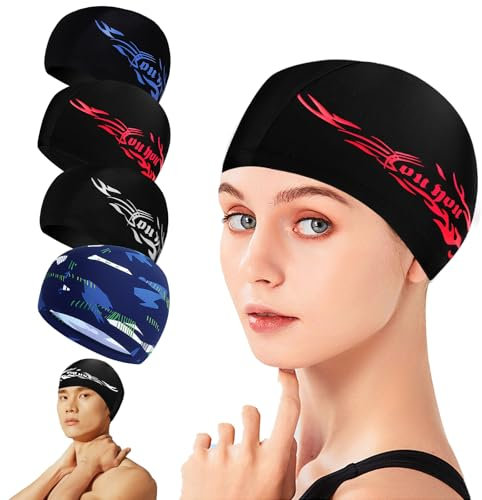 Zuxbolf 4 Farben Schwimmkappe für Erwachsene Badekappen Elastische Badehaube Schwimmhaube Wasserdicht Bademütze für Damen & Herren Schwimmmütze Ohrenschutz Swimming Cap für Langes/Kurzes Haar