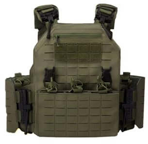 ToyGhillied Utomhus taktisk väst med fem fickor, 1050D justerbar lätt airsoft-väst för att spela eller träna snabbfrigörande tallriksbärare CS utomhusäventyr – svart, Ranger grön, M