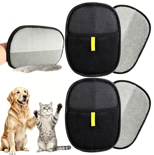 Guante para eliminar el pelo de animales, 4 unidades, guante magnético para gatos y perros, guante electrostático para eliminar el pelo de mascotas, ideal para el cuidado del pelaje y la depilación en
