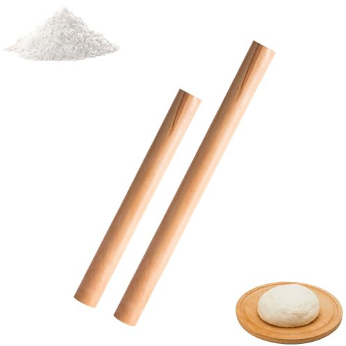 2pcs Beech Wood Rolling Pin Smooth Non-Sticky Professional Wooden Roller Baking Tool for Pizza Dough Bread Cookies Pastry Pie Fondant Dumpling Skin No Handle 30cm 25cm