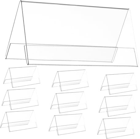 VILLCASE Porte-nom de Bureau Transparent en Pet, Support Stable à Double Face Incliné, Lot de 10 Pièces, pour Réunions et Affichage Facile des Informations