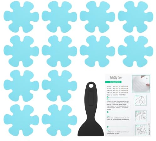 PATIKIL Bathtub Non Slip Stickers 3.9 x 3.9 Inch, 12 Pack Blue | Flower Safety Shower Floor Anti Slip Stickers with Adhesive Decals Scraper for Bath Tub Shower Floor Stair