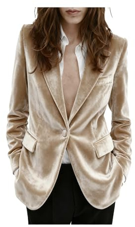 Blazer giacca da donna in velluto a un bottone, blazer caldo per inverno, autunno, primavera, lavoro, ufficio, Champagne, L
