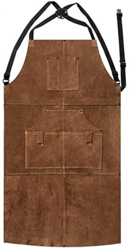 Hperu Träbearbetningsförkläde, 61 x 102 cm värme- och flambeständigt läderförkläde med ficka - justerbart snickarsvetsning snabbfrigöring för svetsare män, slitstarkt