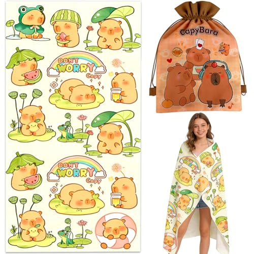 KMFASVX Capybara Telo Mare, 2pcs Capybara Telo Antisabbia Mares Coperta da Spiaggia Teli Mare Microfibra Coperta da Spiaggia da Viaggio Leggero e Portatile Doccia Asciugamano per Piscina, Sauna, Yoga