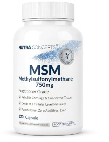 Nutraconcepts MSM 750mg - 120 Vegan Capsules - Structural Support for Joints, Cartilage & Connective Tissue - Methylsulfonylmethane - Skin, Hair & Nail Wellness - Natural Dietary Sulphur - Made in UK