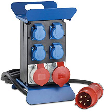 as - Schwabe Tragbarer Stromverteiler STECKY 2 - CEE Stecker 400V/32A/5polig - 4x Schuko und CEE Steckdose 32A und 16A – Mobiler Adapter – Verteiler für Innen & Außen – IP44 – Made in Germany, 60506