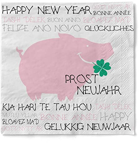 Sovie HOME Serviette Prost Neujahr aus Tissue 3-lagig, Einweg Silvesterserviette, Silvester Happy New Year, Papierserviette 33 x 33 cm, 20 Stück