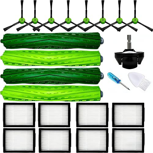 JoyBros Kit de Pièces de Rechange Roomba i/iE/J Series | 4 Brosses Principales, 8 Filtres HEPA, 8 Brosses Latérales, 1 Roue Avant