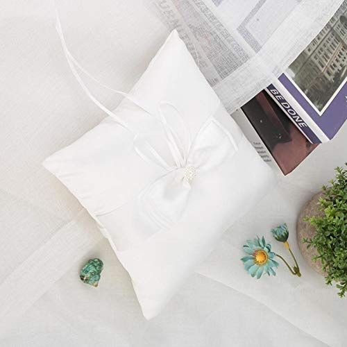 Raguso Almohadade Encaje para Anillos de Boda, Cojín para Bodas con Lazo (15 x 15 cm)