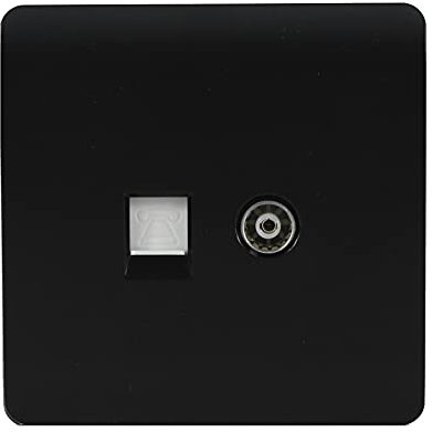 Trendi TV Co-axial Socket + Telephone Socket Matt Black