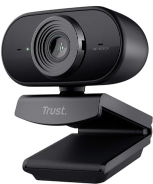 Trust Tolar Full HD Webcam 1080p, 2 Mikrofone, Fixfokus, 30 FPS, Rauschunterdrückung, Plug & Play USB Web Kamera für PC, Computer, Laptop, Mac, MacBook, Hangouts, Meet, Skype, Teams, Zoom – Schwarz