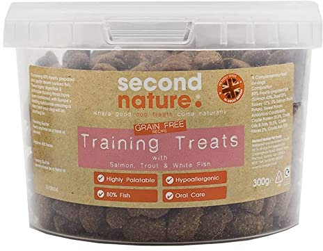 Second Nature High Meat Grain Free Salmon, Trout & White Fish Dog Training Treats - 300g High Value Healthy Treats for Large & Small Dogs