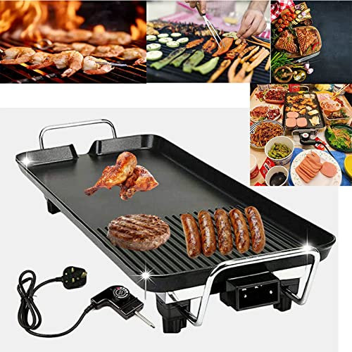 Electric Large Teppanyaki Grill Table Top Smokeless Grill, Portable BBQ Barbecue Griddle Non-stick Hot Plate with Adjustable Thermostat 1500W for Family Party Camping, 48x27x8cm