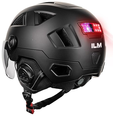 ILM Bluetooth Smart Bike Helmet Men Women Brake Warning LED Light Control NTA8776 CE CPSC Triple Certification Adult Bicycle Cycling,Bluetooth Matte Black,L/XL