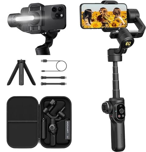 AOCHUAN Smart S2 Gimbal Stabilizer for Smartphones - 3-Axis Professional Gimbal Stabilizer - Extendable Rod, Microphone and Fill Light - Perfect for iPhone Android Vlogging, TikTok, and YouTube Videos