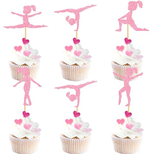 Blumomon 25 Pezzi Glitterati per Cupcake da Ragazza, Decorazione Rosa per Ginnastica, Sport, Tema, Torte, Compleanni e Feste