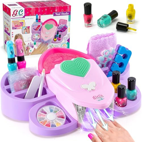Kit Manucure Enfant Jouet Cadeau Fille 6 7 8 9 10 11 12 Ans avec Pelable Vernis à Ongles Enfant Sèche-Ongles Autocollants pour Ongles Machine a ongle Spa pour Mains Kit pour Maquillage Fille