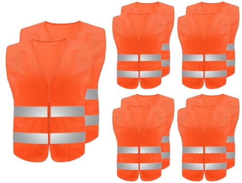 Abiyou 10PCS Warnweste, Reflektierende Sicherheitswesten,360 Grad Reflektierenden Streifen Weste,Auto Reflektorweste,Neon Orange Reflektierend Warnweste,für Fahrern,Arbeitskräften,Erwachsene(Orange)