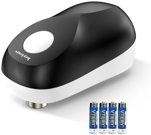 hoyiours Apriscatole elettrico， apriscatole one-touch — Avvio e arresto intelligenti, bordi lisci, design senza fili, ideale per chef (fornito con 4 batterie AA) Nero