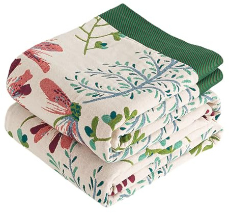VANJOROY Plaid double face bohème pour canapé grand jeté de lit pour 2 3 places, 100% coton biologique doux chaud luxe jeté bohème pour fauteuil canapé et couvre-lit. 230×250CM - Vert