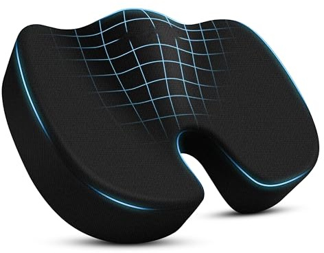 D&S Global Seat Cushion Memory Foam, Coccyx Cushion for Tailbone Pain Relief, Office Chair, Car Seat, Wheelchair & Gaming Chair, Supports Lower Back & Sciatica