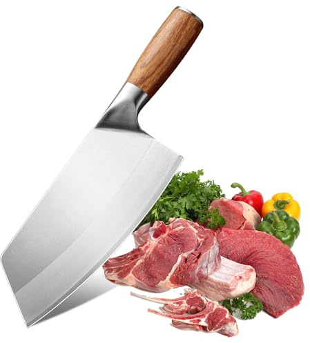 Aleevii 32cm Chinesisches Kochmesser aus Edelstahl - Profi Küchenmesser - Hackmesser mit scharfer Klinge für Fleisch & Gemüse - mit Ergonomischem Griff