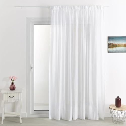 Tenda ignifuga, grande larghezza, effetto lino bianco, 300 x 260 cm, nastro arricciante, tessuto non fuoco, certificato ERP, tenda pronta da applicare