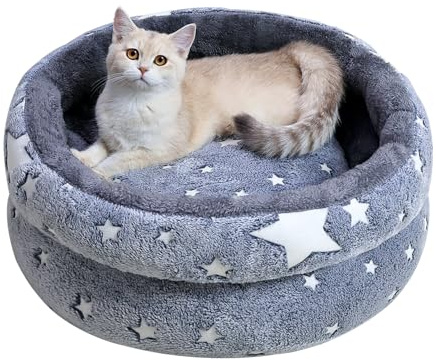 CHULPET Cat Bed, Washable Cat Bed for Indoor Cats, Soft Plush Faux Fur Dog Bed, Round Pet Bed for Puppy and Kitten (50cm)