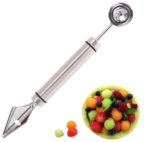 Ahuuen Cuillère à Fruits et Bouleuse - Double Couteau À Fruit En Acier Inoxydable,Cuillère à Boules pour Pitaya Kiwi Tomates | Pour Préparation de Fruits et Légumes
