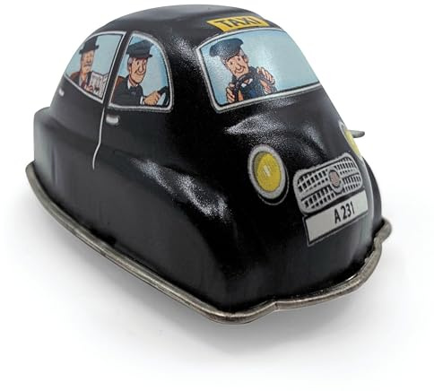 House of Marbles Classic Wind-Up Tin Black Cab - Genuine Tin London Taxi Toy with Mechanical Movement, Retro Gift Box & No Batteries