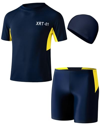 Cheerful Mario Bañador Niño 5 a 13 Años Conjuntos de Ropa de Baño UV Protección Camiseta de Surf y Pantalones Cortos de Baño