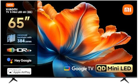 XIAOMI TV S Mini LED 65(165 cm), QLED Mini LED Télévision, 4K UHD, Smart TV avec Google TV, HDR10+, Triple Tuner, DVB T2, 60Hz avec 120Hz Game Boost Mode, MEMC, Dolby Audio, Airplay 2