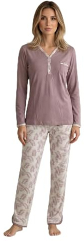 SNELLY Pigiama Estivo Donna Cotone, Pigiami 2 Pezzi Morbido con Maglia Manica Lunga Serafino con Bottoni, Fantasia a Scelta,CL454 Taglie 44 46 48 50 52 54