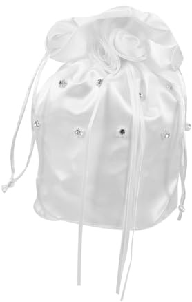 JOYOFREELY Borsa da Sposa in Tessuto Lucido con Cristalli e Perline Bianche, Sacchetto Portaconfetti Coulisse per Matrimonio, Bomboniere e Cerimonie, per Damigelle D'onore e Feste Nuziali